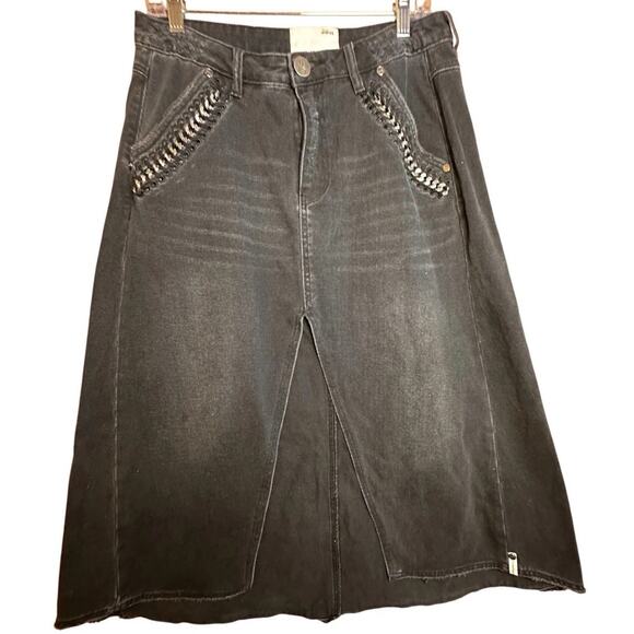One Teaspoon x Free People Chain Maxi Slit Denim Grunge Whimsigoth Skirt Sz 27 - Picture 11 of 16